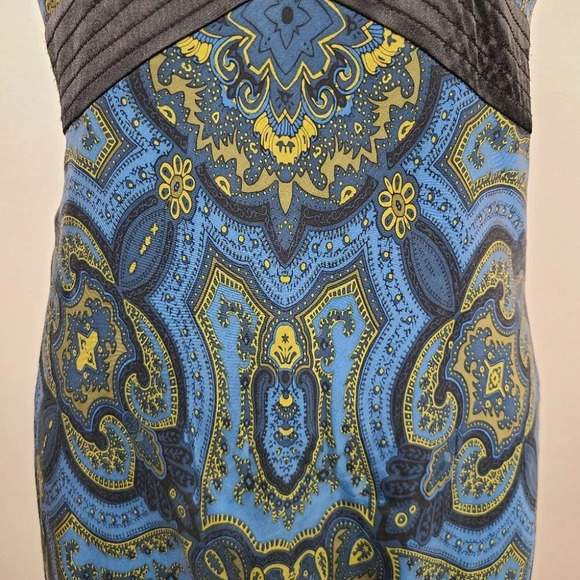 Laundry Shelli Segal 100% Silk Y2K V-neck Midi Halter Dress Blue Gold Regal 6 - Picture 8 of 13